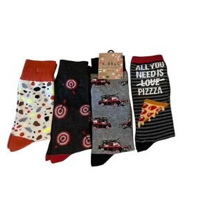 4 Pairs of Men's Crew Socks - PIZZA - TARGET - RED CHRISTMAS TRUCK - TILE- New